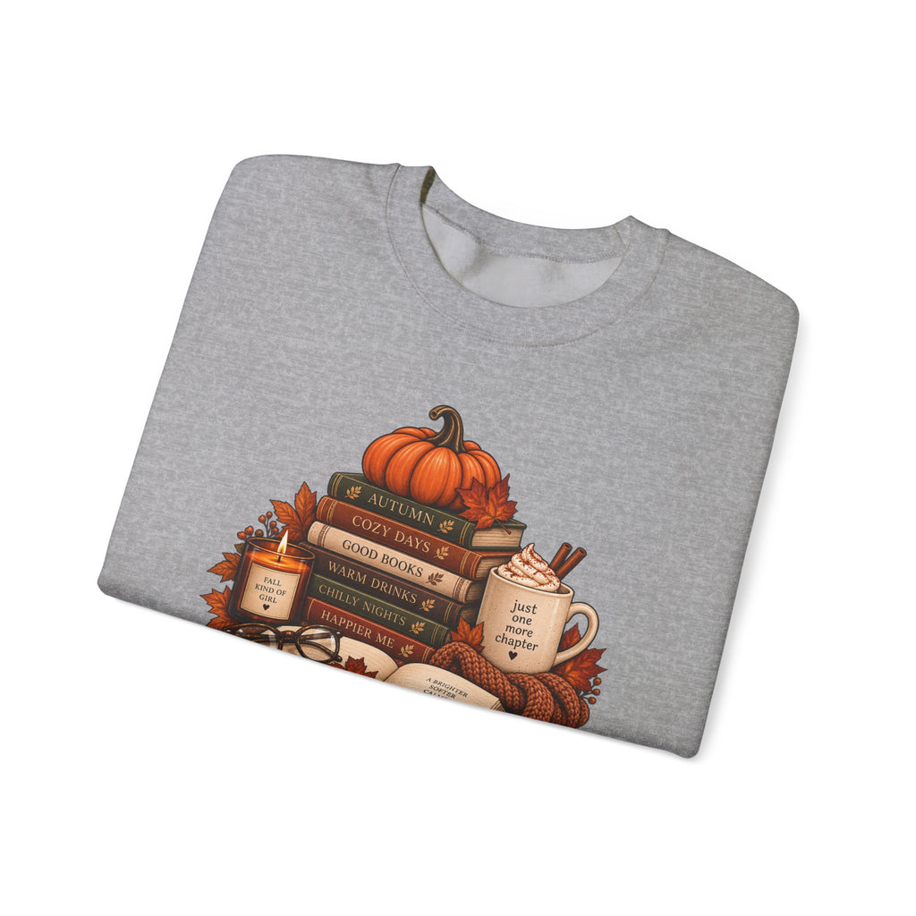 Fall Bookstack Crewneck Sweatshirt — Cozy Pumpkin Reading Vibes
