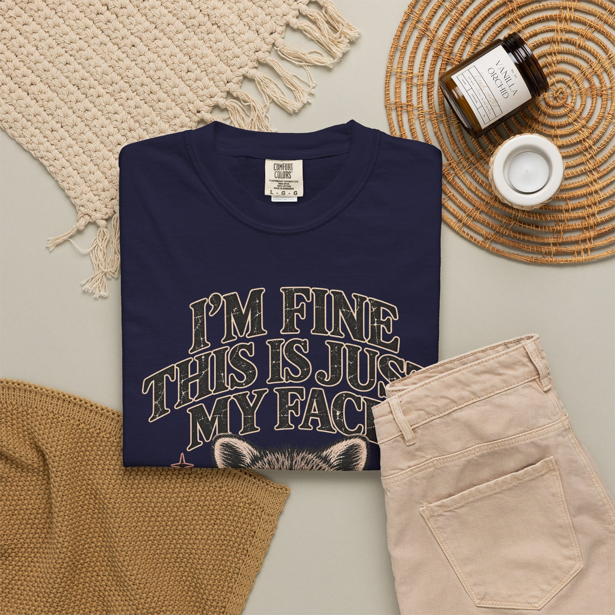 I'm Fine This Is Just My Face Tee — Funny Raccoon Graphic T-Shirt