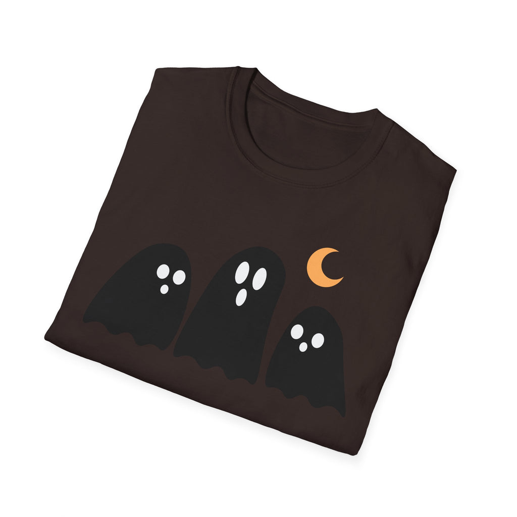 Ghost Trio T-Shirt — Cute Halloween Ghosts with Crescent Moon