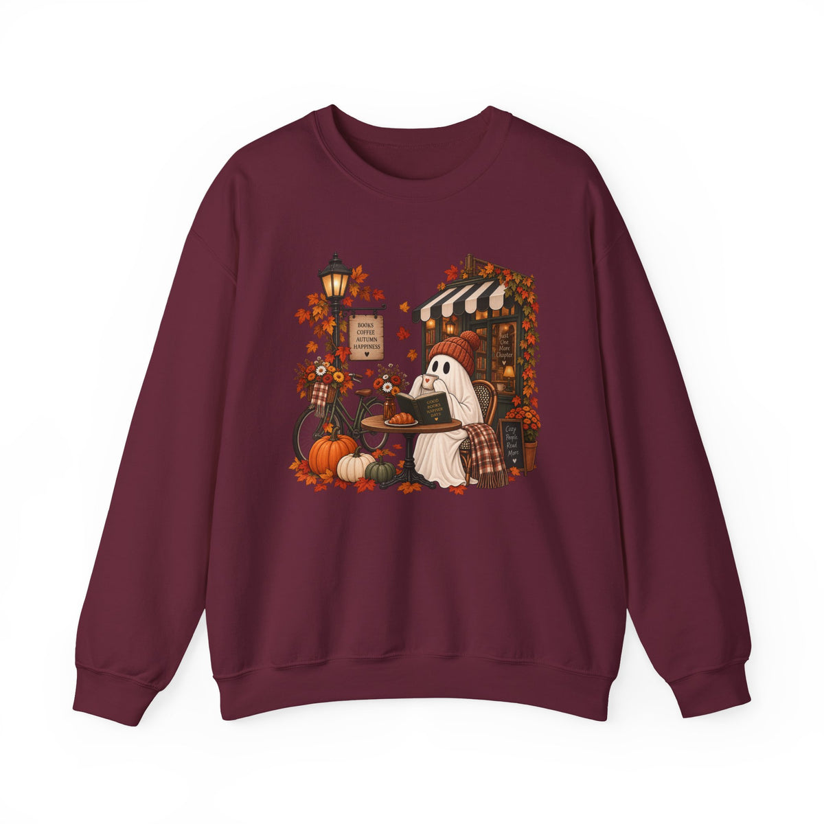 Autumn Ghost Café Sweatshirt — Cozy Fall Pumpkin Patch Crewneck