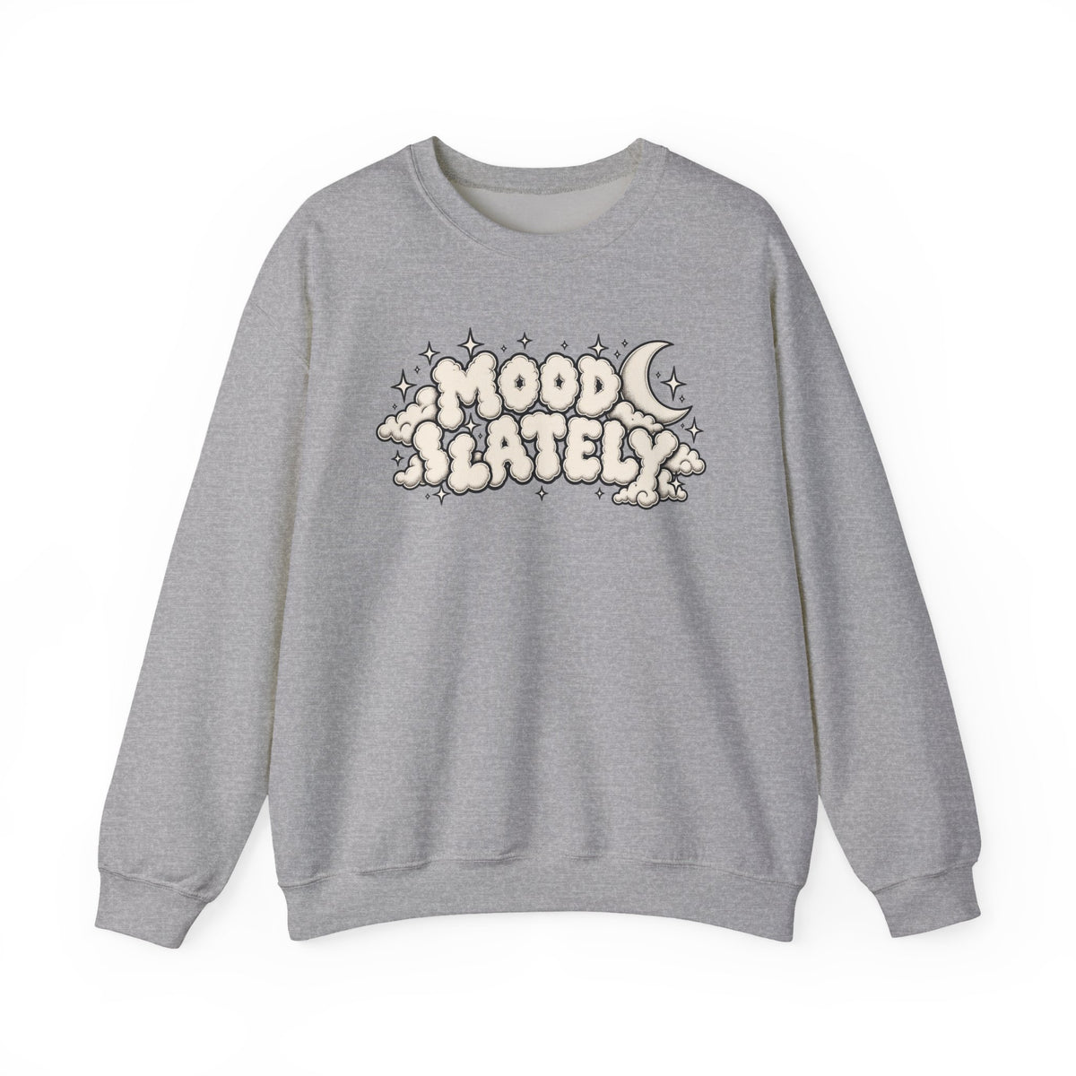 Mood Lately Crewneck Sweatshirt — Retro Cloud Lettering Graphic Pullover