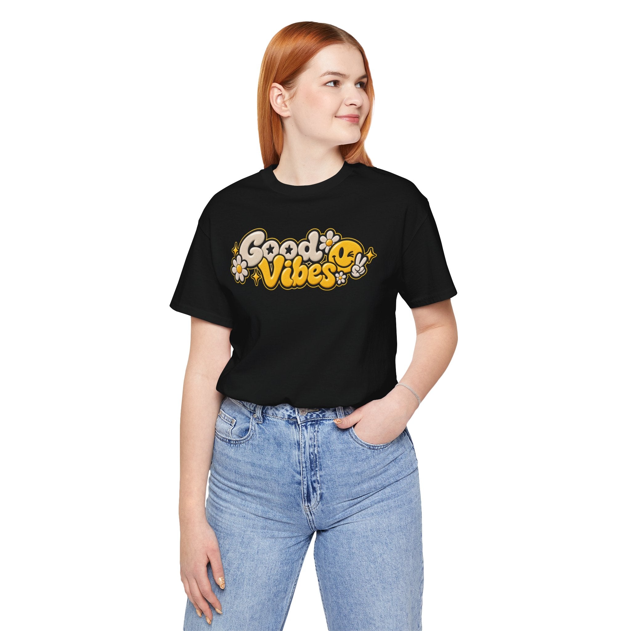 Good Vibes Retro Tee — Smiley Flower Graphic T-Shirt