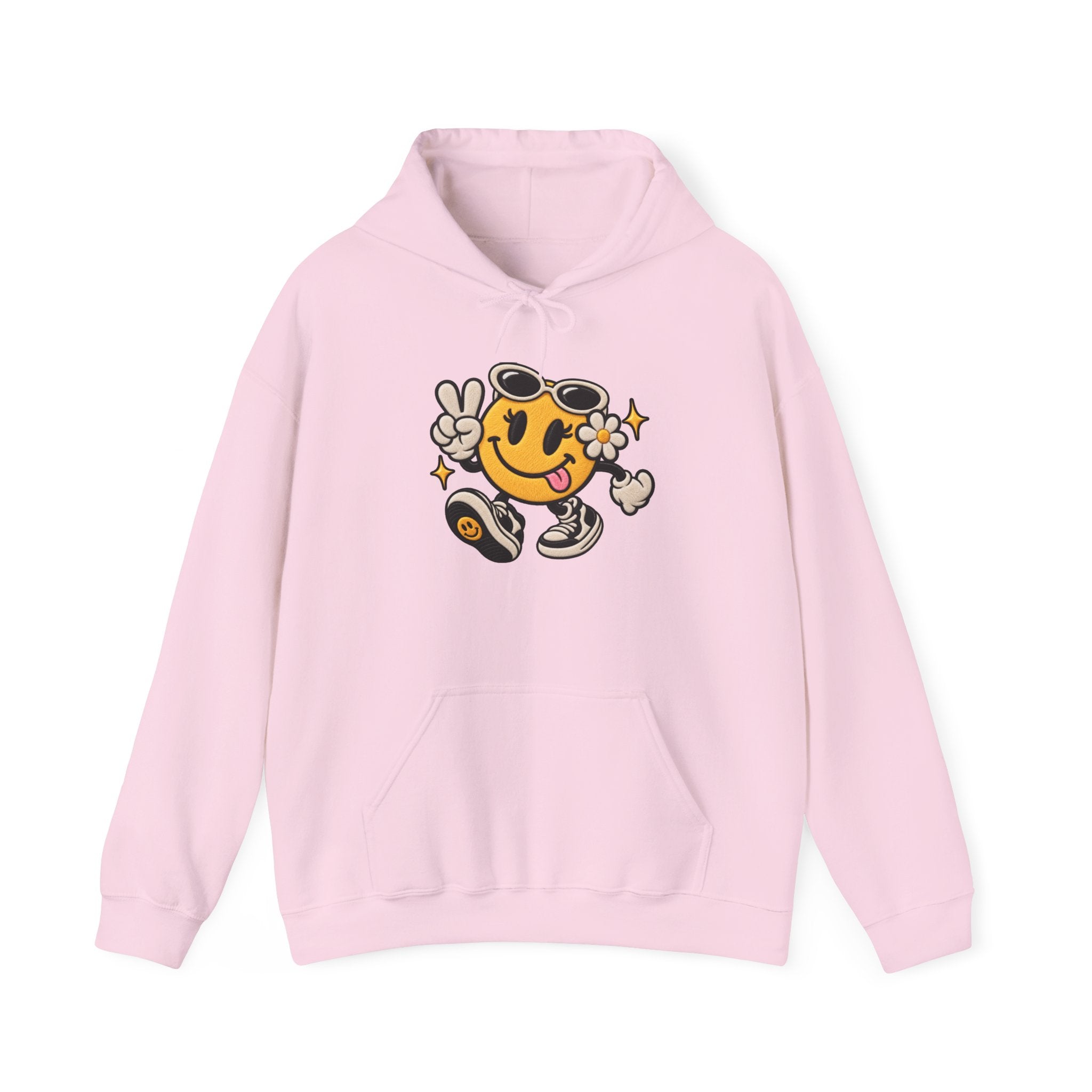 Smiley Peace Vibes Hoodie – Retro Dancing Smiley with Sunglasses