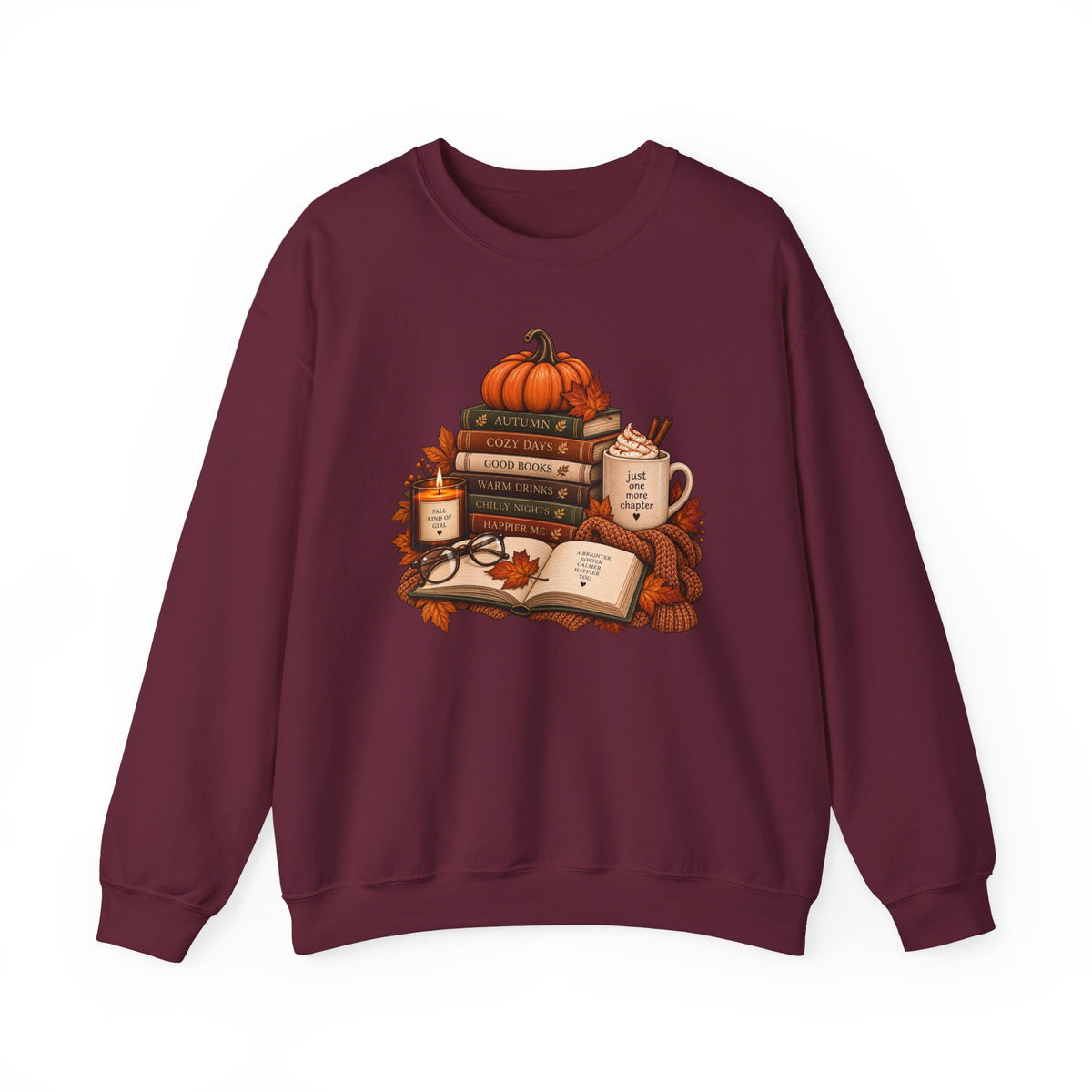 Fall Bookstack Crewneck Sweatshirt — Cozy Pumpkin Reading Vibes
