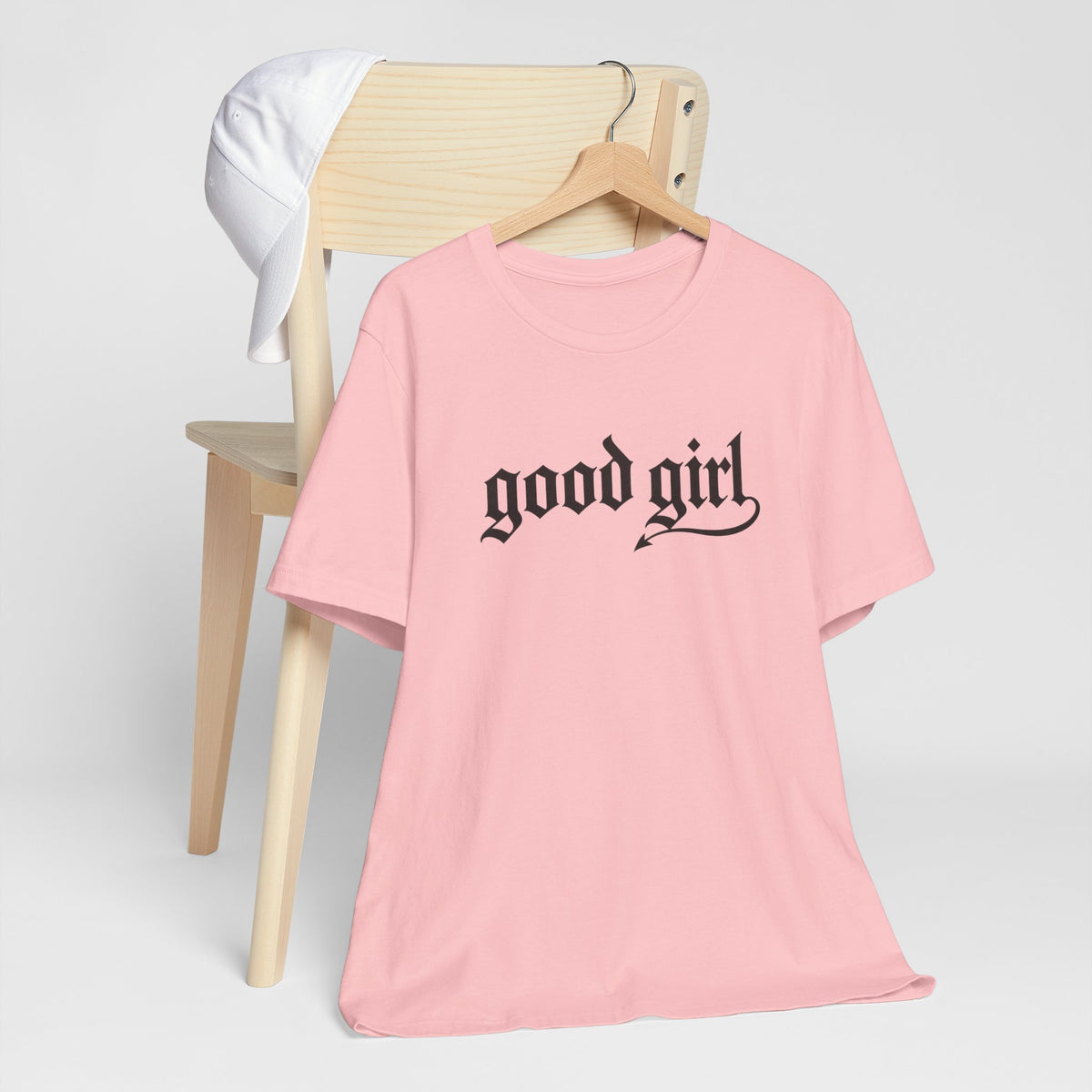 Good Girl Graphic Tee — Vintage Script White T-Shirt