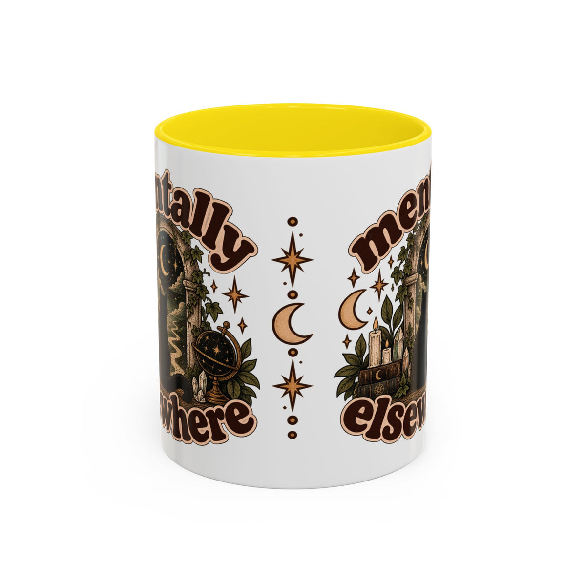 Mentally Elsewhere Mug — Black Cat Celestial Ceramic Coffee Mug