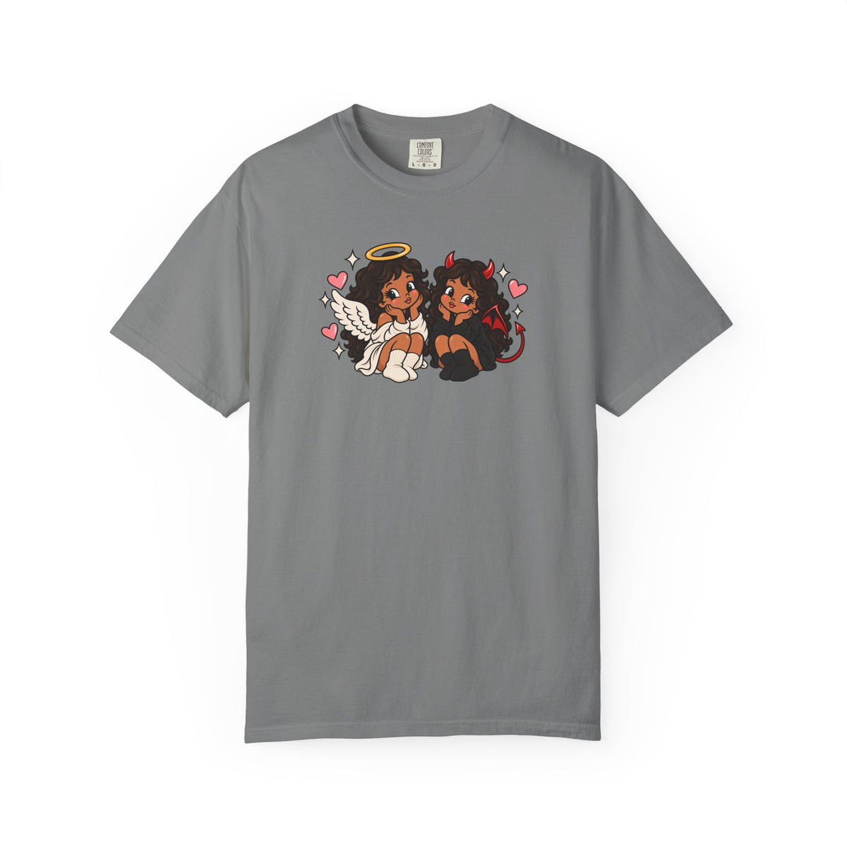Angel and Devil Cute Graphic Tee — Kawaii Couple Illustration T-Shirt