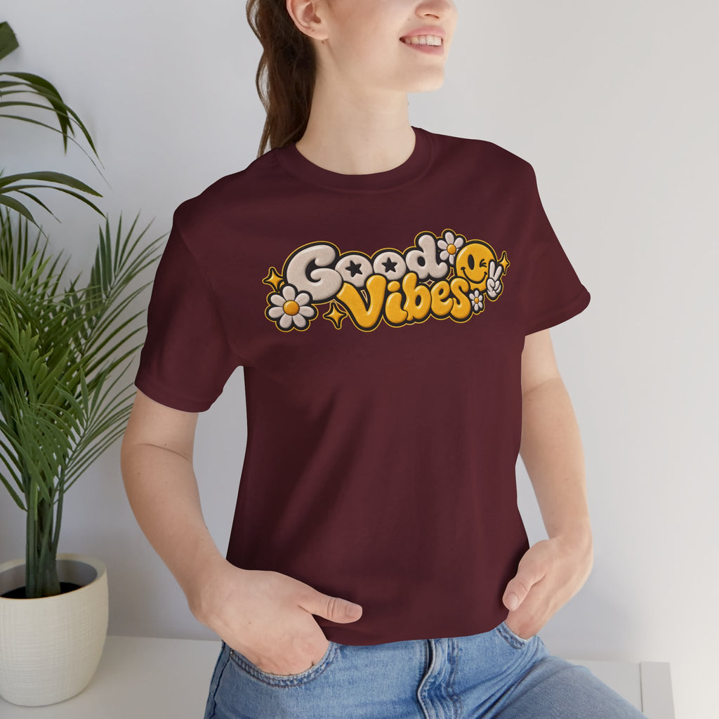 Good Vibes Retro Tee — Smiley Flower Graphic T-Shirt