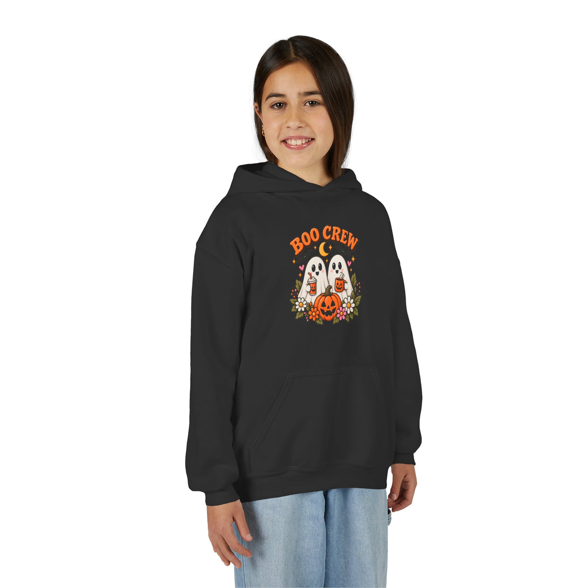 Youth 'Boo Crew' Halloween Hoodie — Cute Ghosts & Pumpkin Kids Sweatshirt