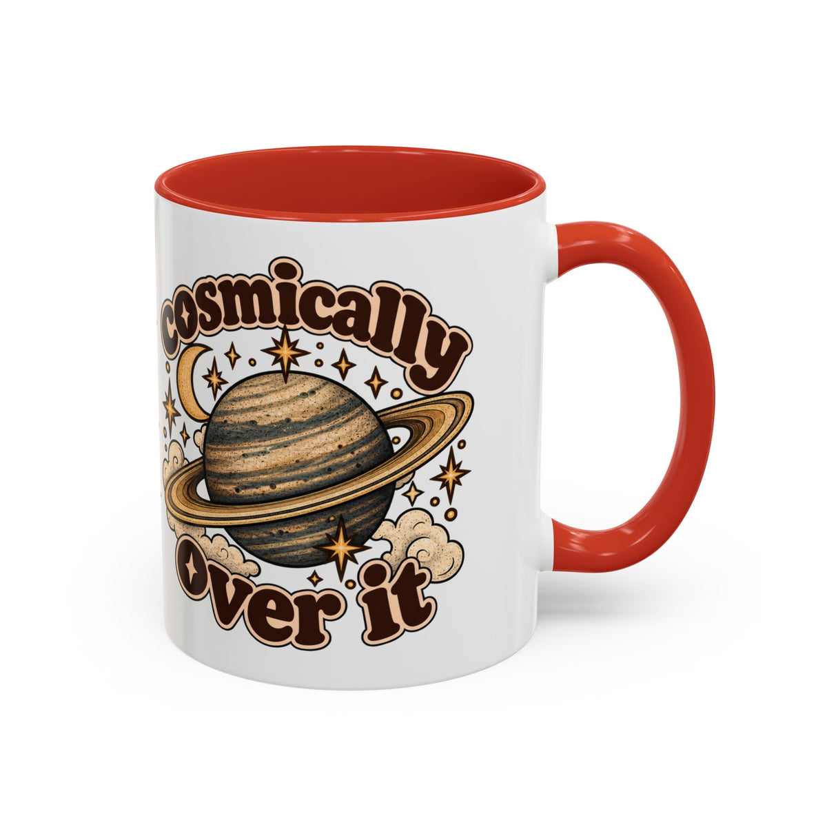 Cosmically Over It Mug — Retro Planet Celestial Ceramic Coffee Mug