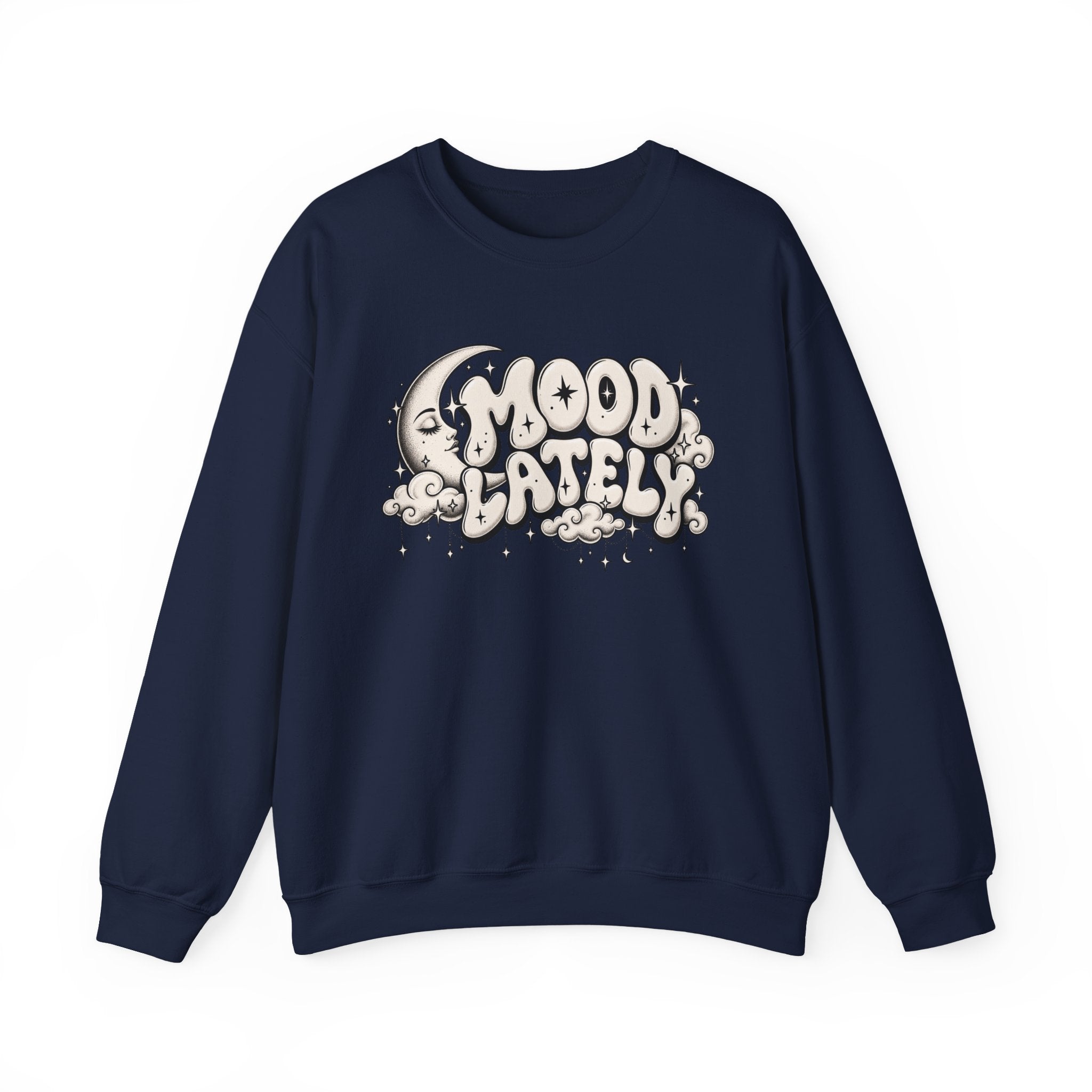 Crewneck Sweatshirt — 'Mood Lately' Retro Moon Graphic