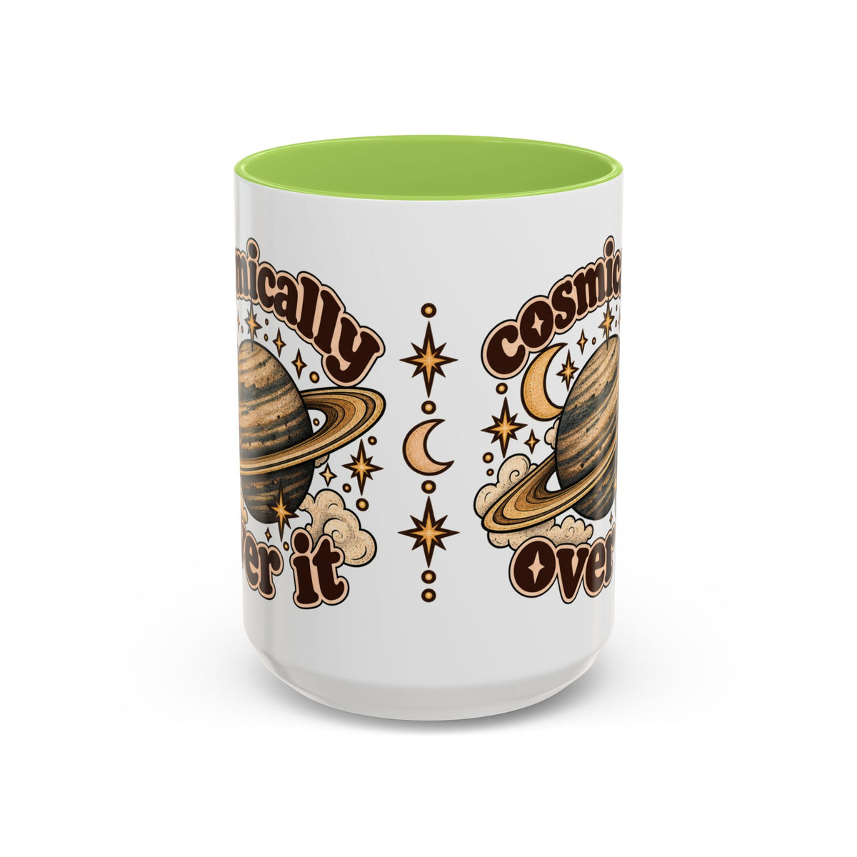 Cosmically Over It Mug — Retro Planet Celestial Ceramic Coffee Mug