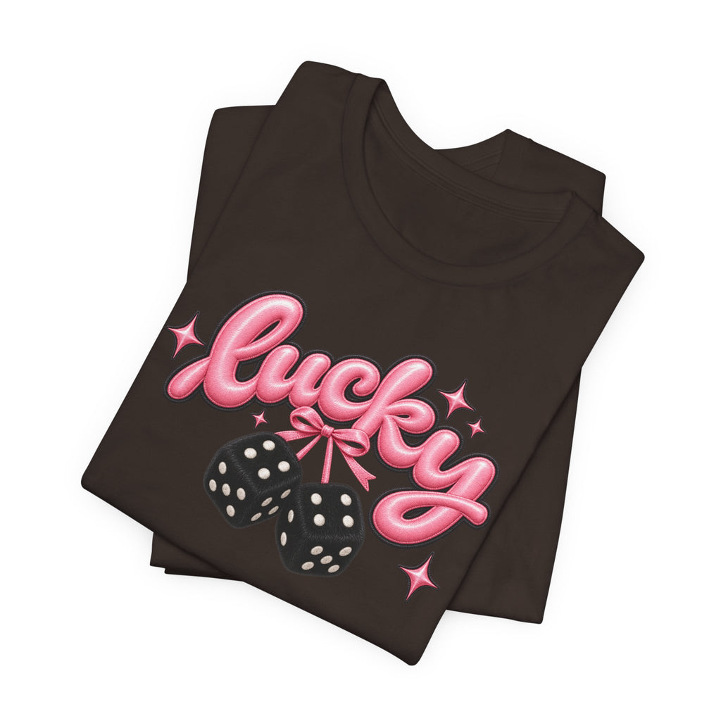 Lucky Dice Tee — Pink Retro "Lucky" Graphic T-Shirt