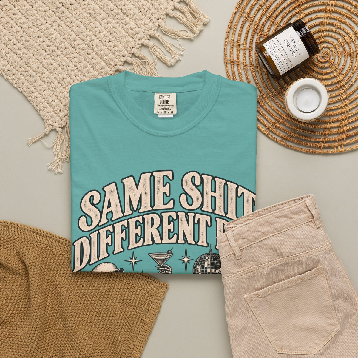 Same Shit Different Day Tee — Retro Skeleton Disco Graphic T-Shirt