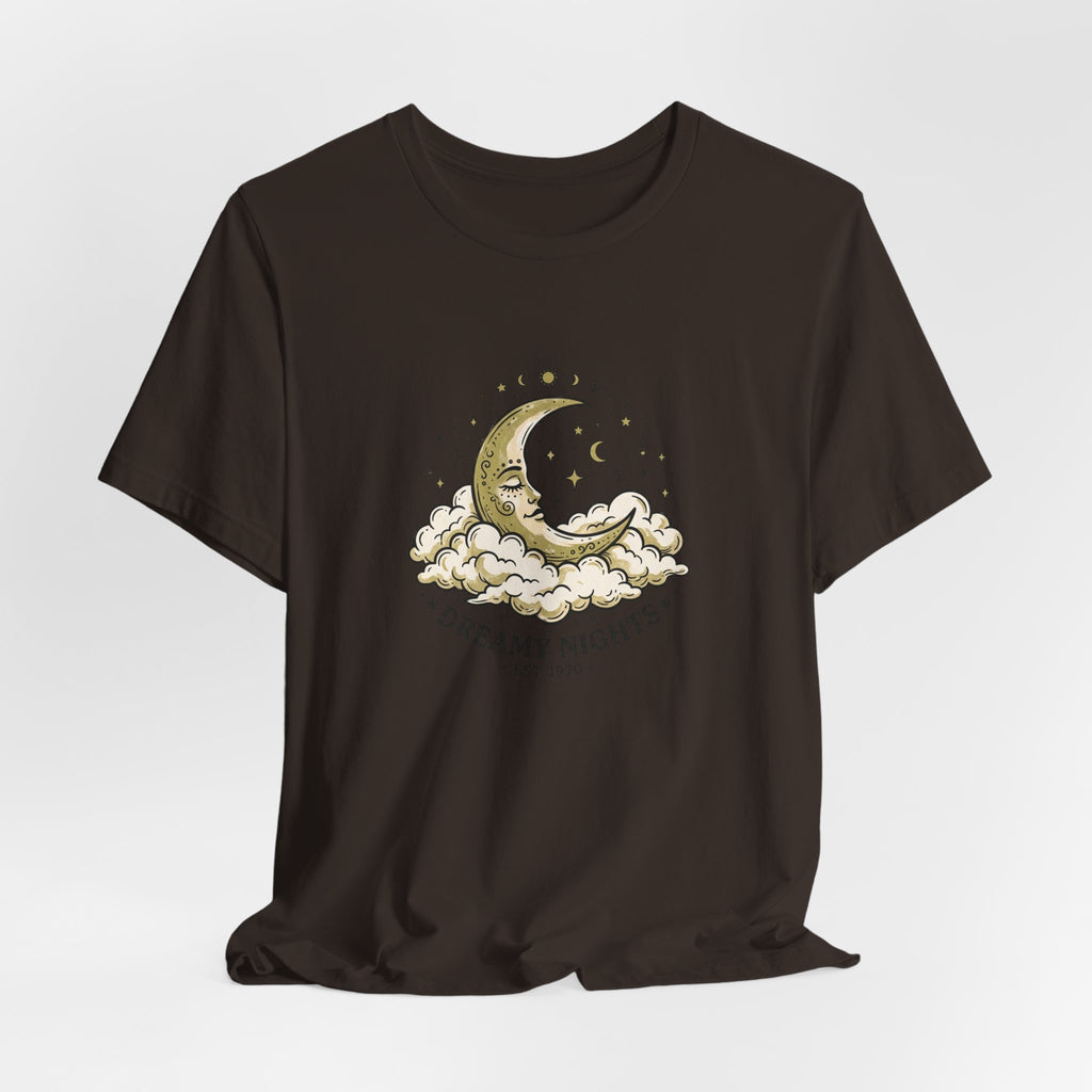 Dreamy Nights Moon Tee — Vintage Crescent Moon & Clouds Shirt