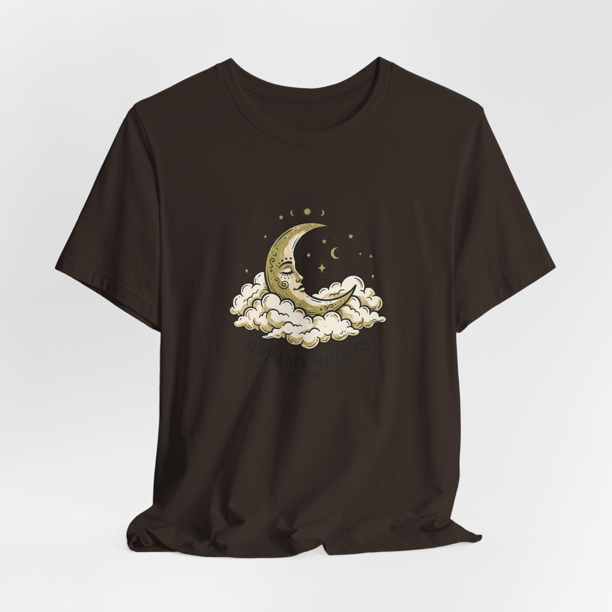 Dreamy Nights Moon Tee — Vintage Crescent Moon & Clouds Shirt