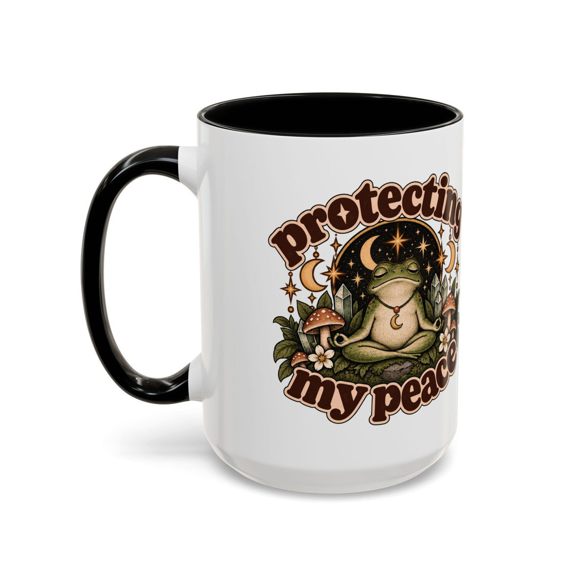 Protecting My Peace Mug — Frog & Mushroom Ceramic Coffee Mug