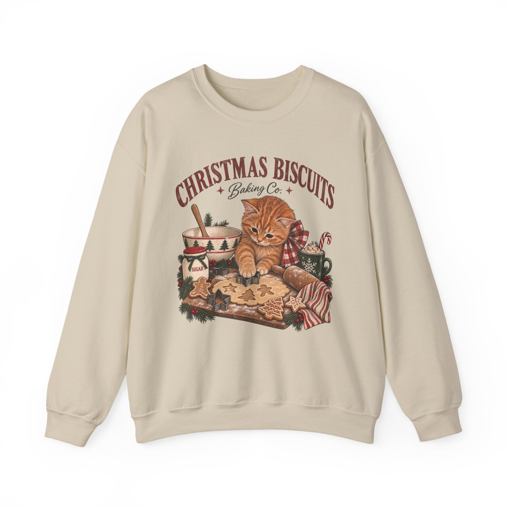 Crewneck Sweatshirt — Christmas Biscuits Baking Co. Cat Holiday Sweatshirt