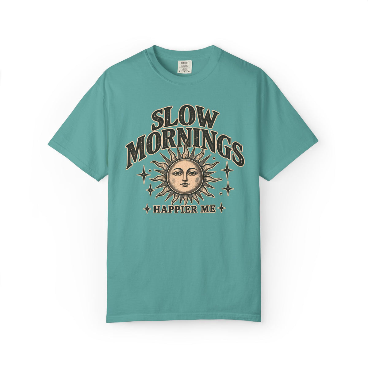 Slow Mornings Tee — Retro Sunrise Garment-Dyed Graphic T-Shirt