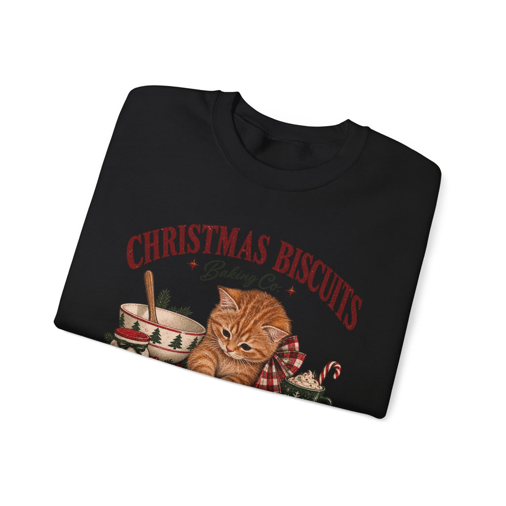 Crewneck Sweatshirt — Christmas Biscuits Baking Co. Cat Holiday Sweatshirt