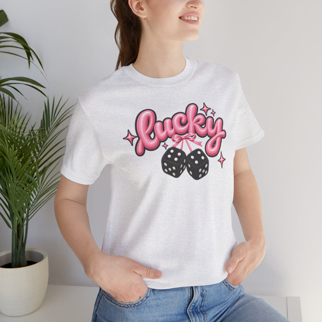 Lucky Dice Tee — Pink Retro "Lucky" Graphic T-Shirt