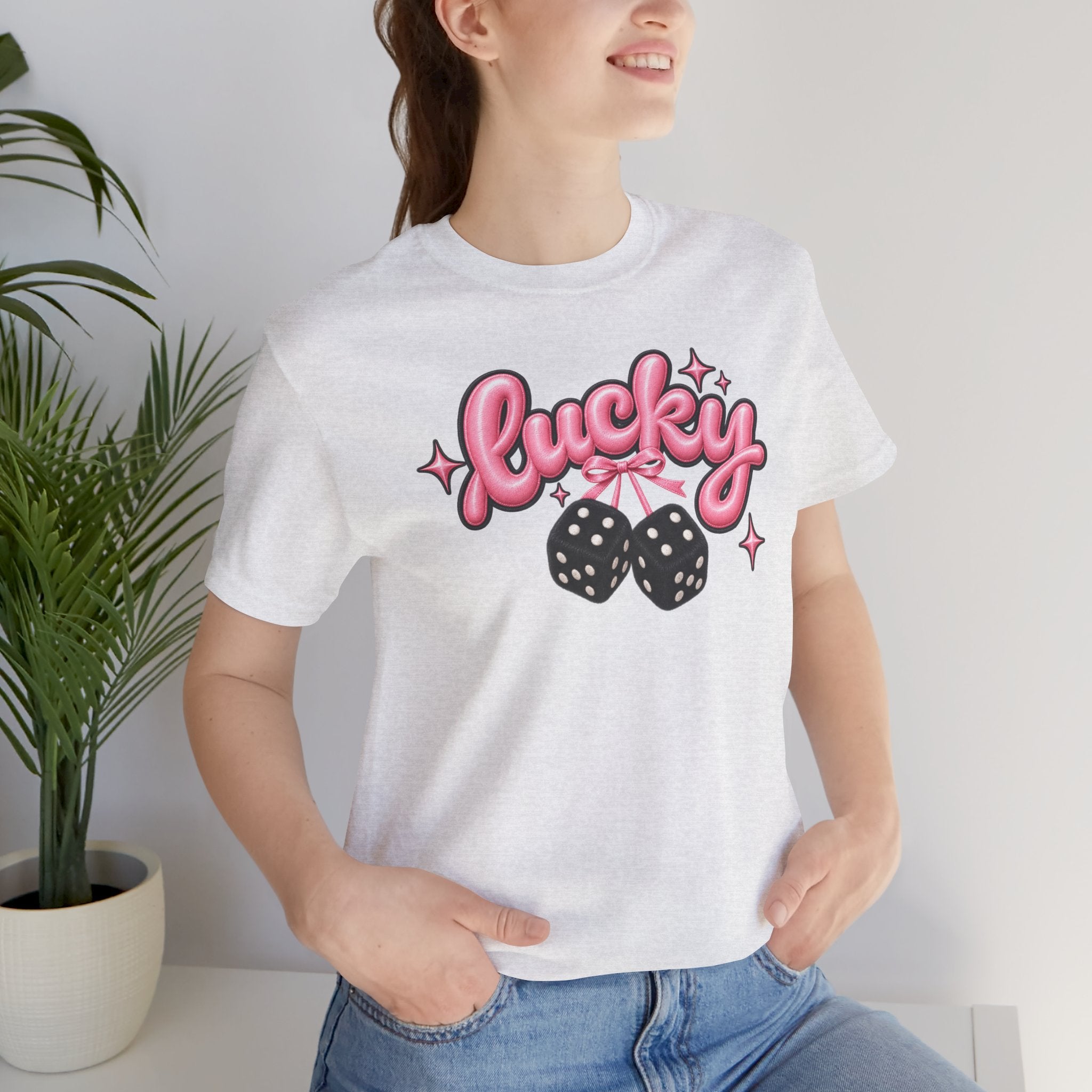 Lucky Dice Tee — Pink Retro "Lucky" Graphic T-Shirt