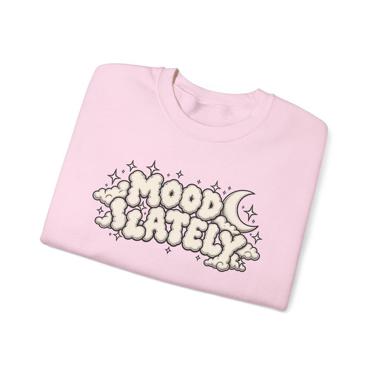 Mood Lately Crewneck Sweatshirt — Retro Cloud Lettering Graphic Pullover