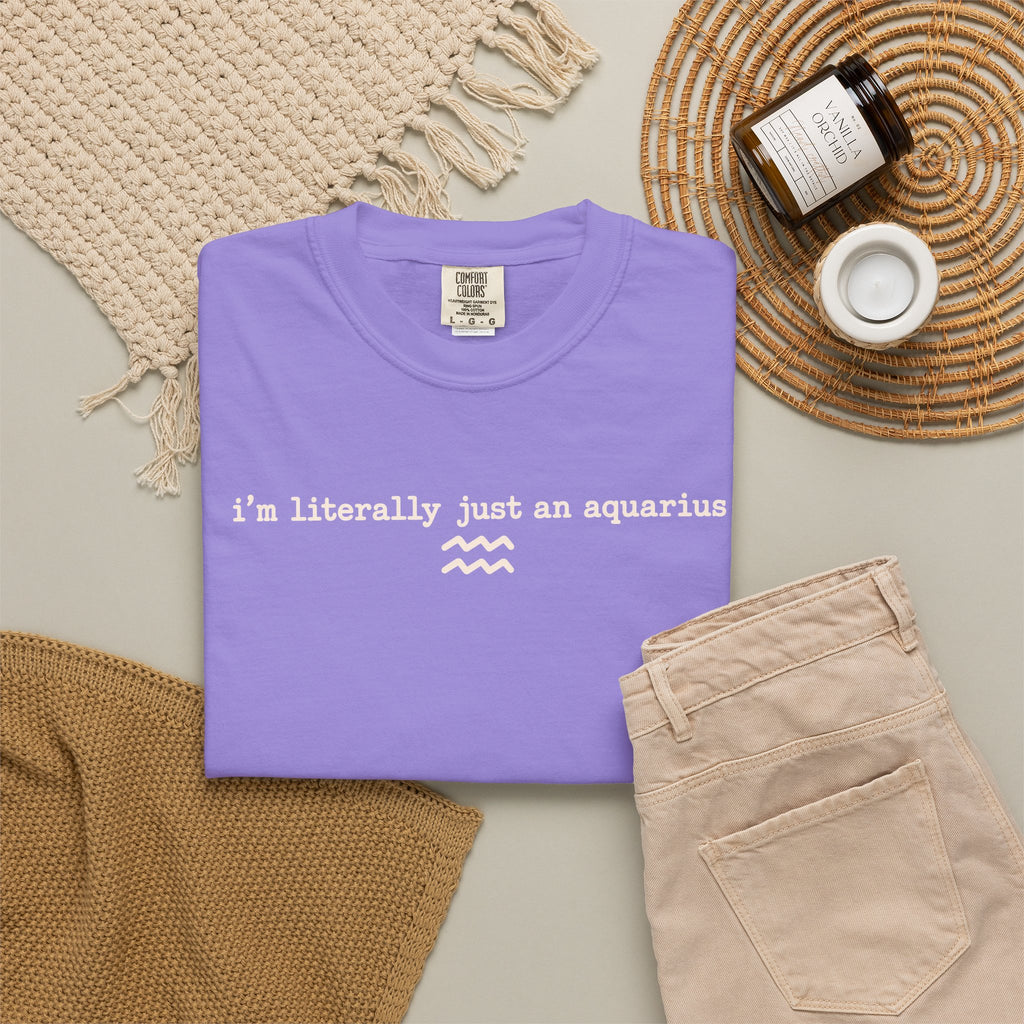 I'm Literally Just an Aquarius Classic Garment-Dyed T-Shirt — Neutral Cotton Tee