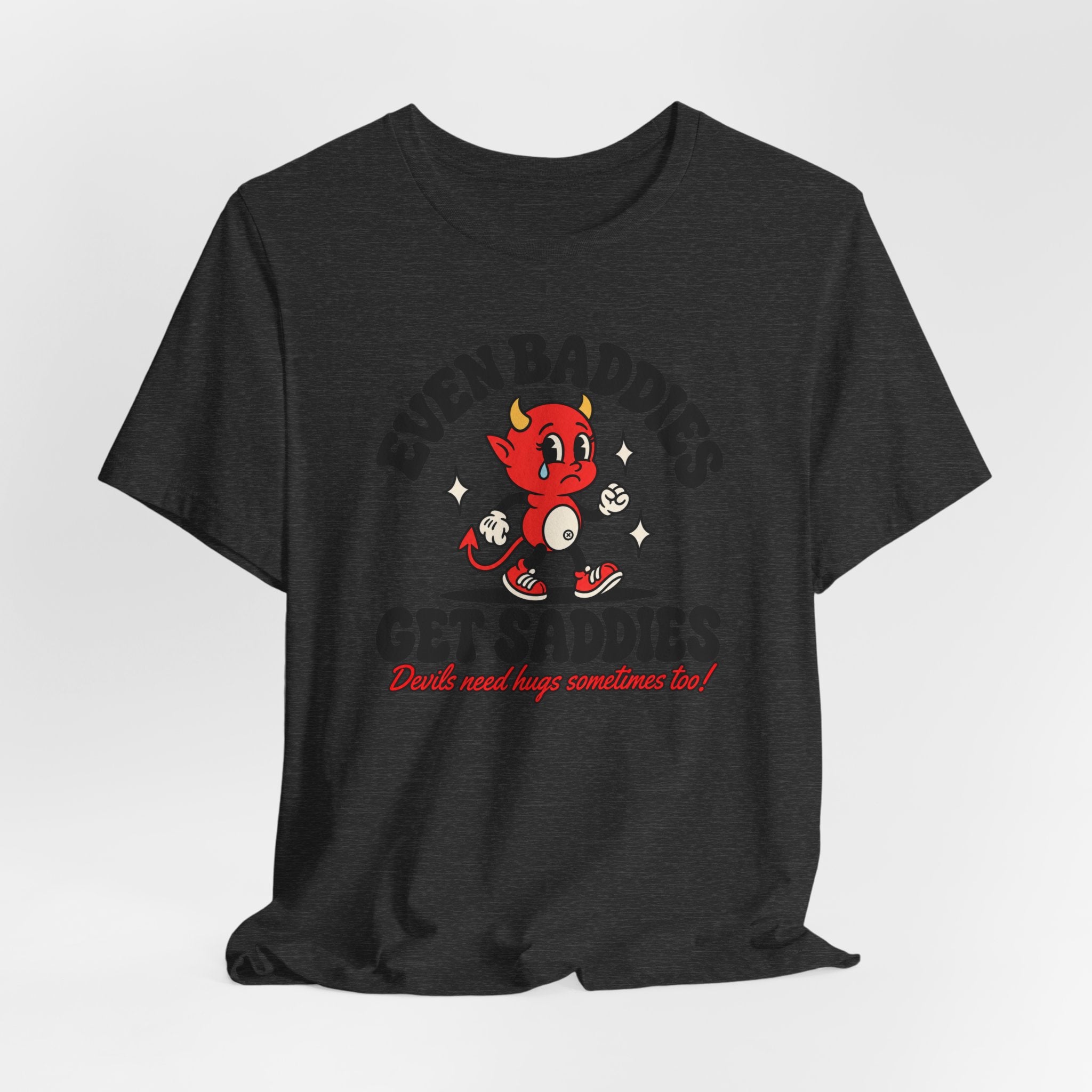 Graphic Tee — "Even Baddies Get Saddles" Cute Devil Skate T-Shirt