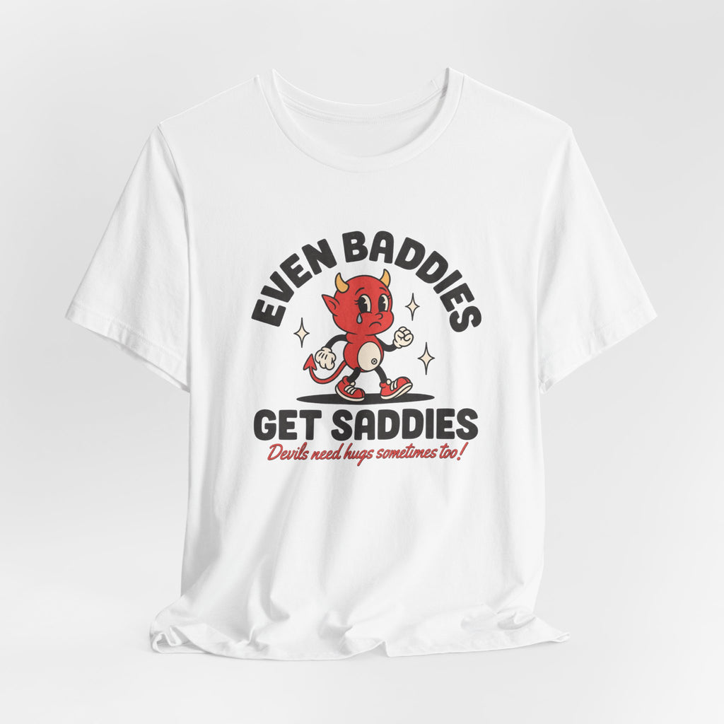 Even Baddies Get Saddies Tee — Retro Devil Character Sadness Graphic T-Shirt