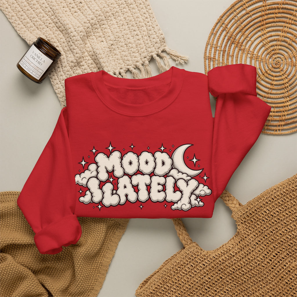 Mood Lately Crewneck Sweatshirt — Retro Cloud Lettering Graphic Pullover