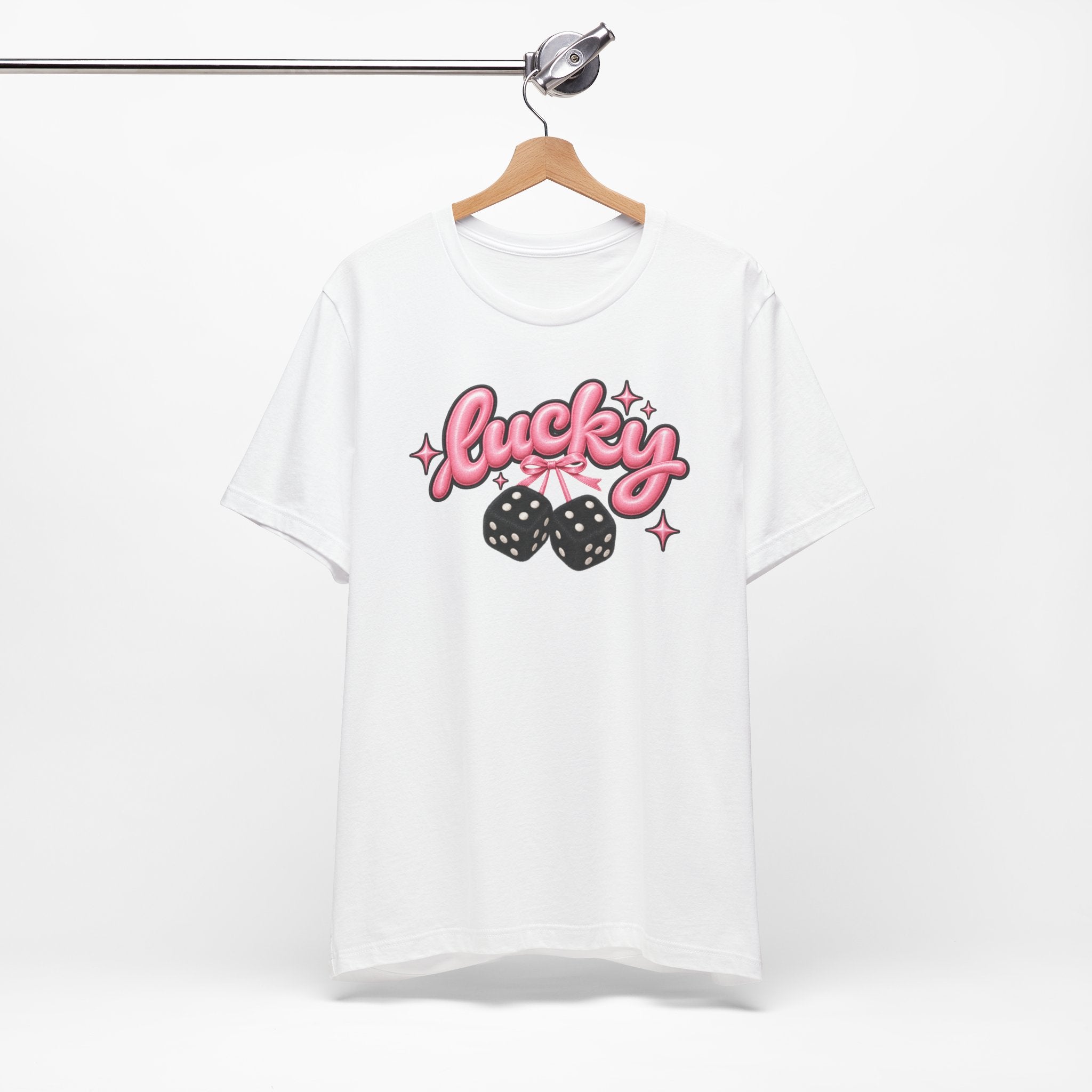 Lucky Dice Tee — Pink Retro "Lucky" Graphic T-Shirt