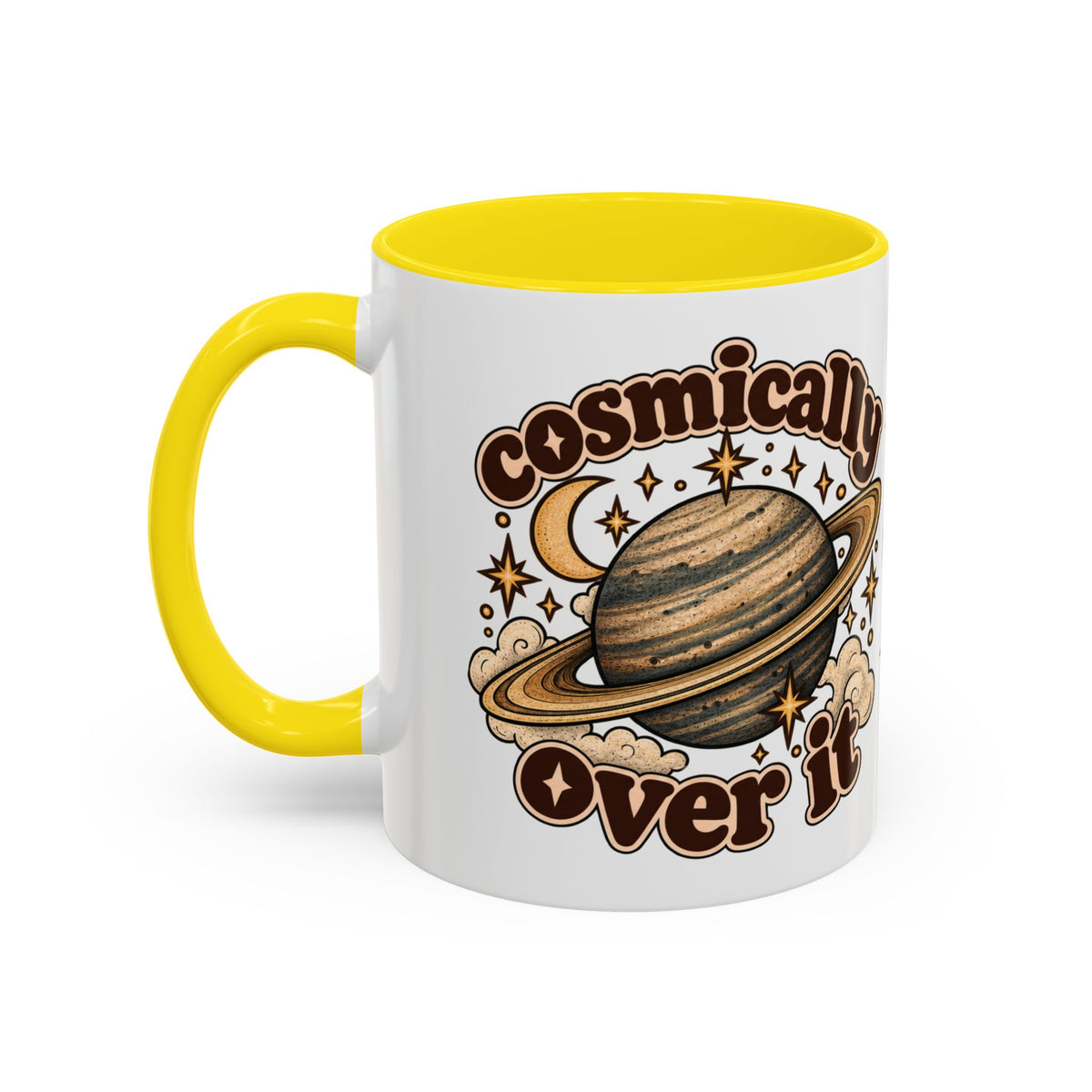 Cosmically Over It Mug — Retro Planet Celestial Ceramic Coffee Mug