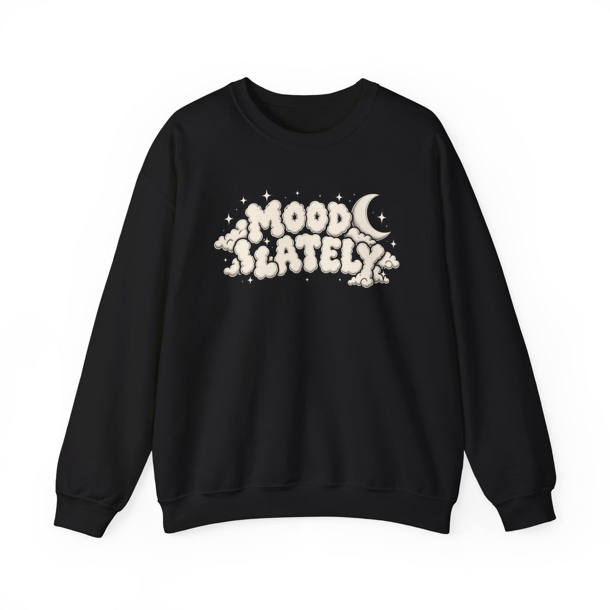 Mood Lately Crewneck Sweatshirt — Retro Cloud Lettering Graphic Pullover