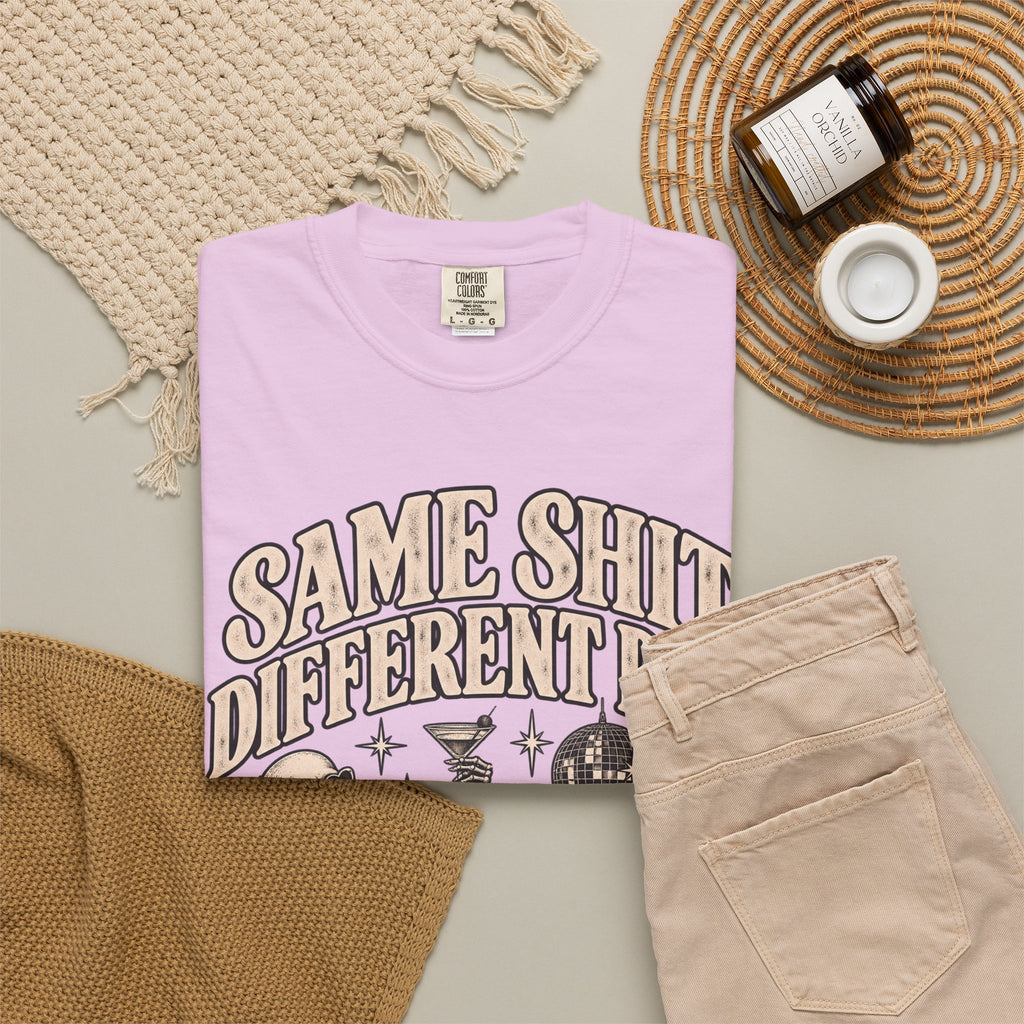 Same Shit Different Day Tee — Retro Skeleton Disco Graphic T-Shirt