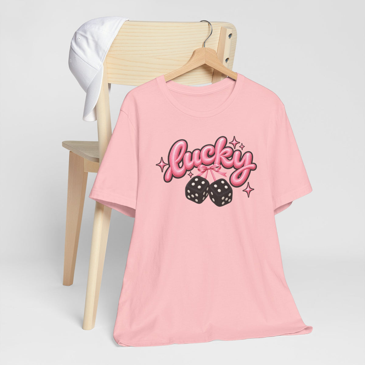 Lucky Dice Tee — Pink Retro "Lucky" Graphic T-Shirt