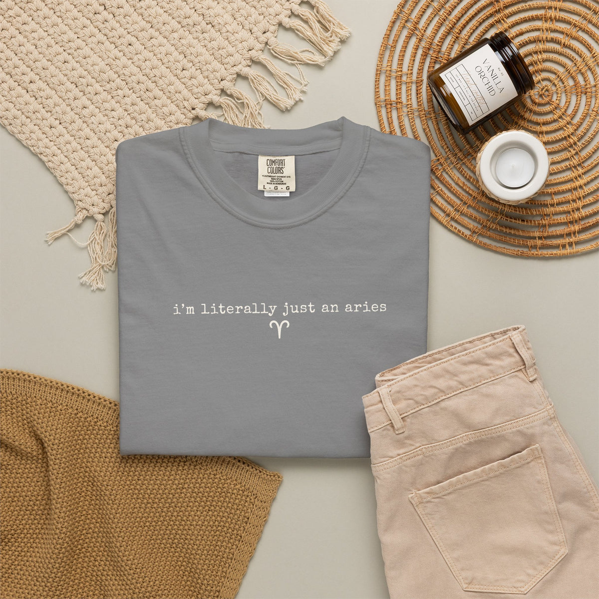 I'm Literally Just an Aries Garment-Dyed T-Shirt — Vintage Cream Comfort Tee