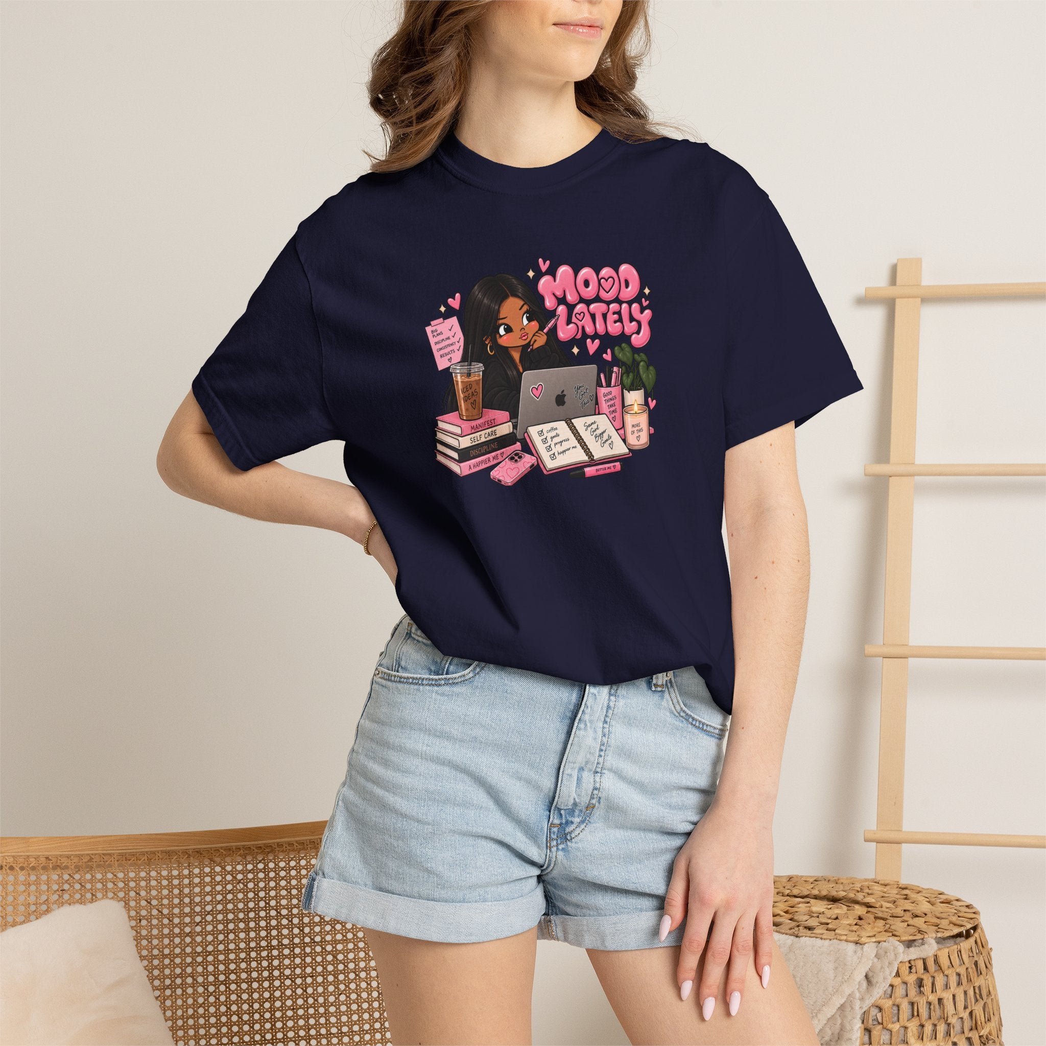 Mood Lately T-Shirt — Cute Study Girl Graphic Tee