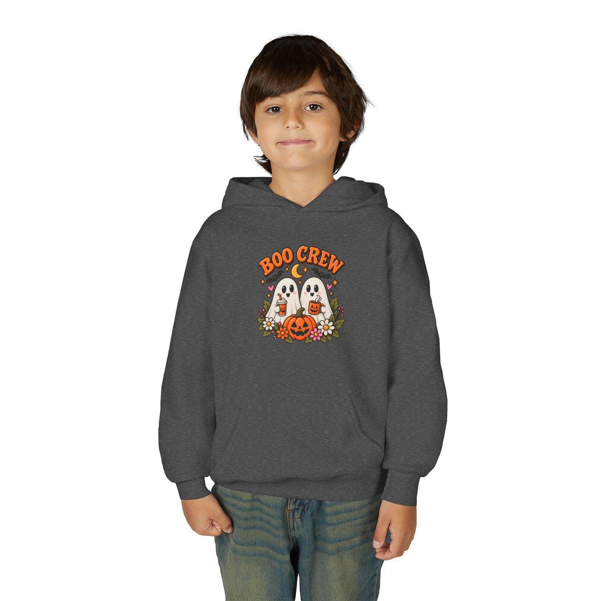 Youth 'Boo Crew' Halloween Hoodie — Cute Ghosts & Pumpkin Kids Sweatshirt