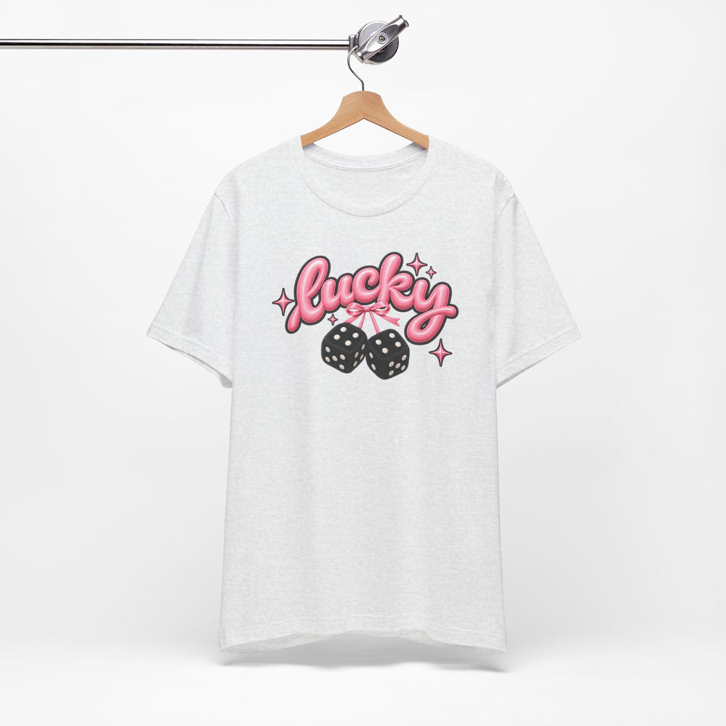 Lucky Dice Tee — Pink Retro "Lucky" Graphic T-Shirt