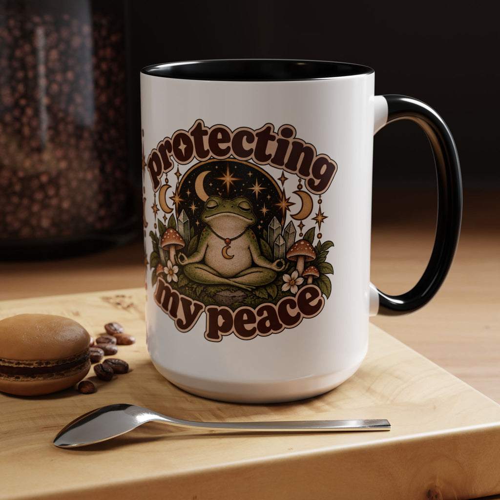 Protecting My Peace Mug — Frog & Mushroom Ceramic Coffee Mug