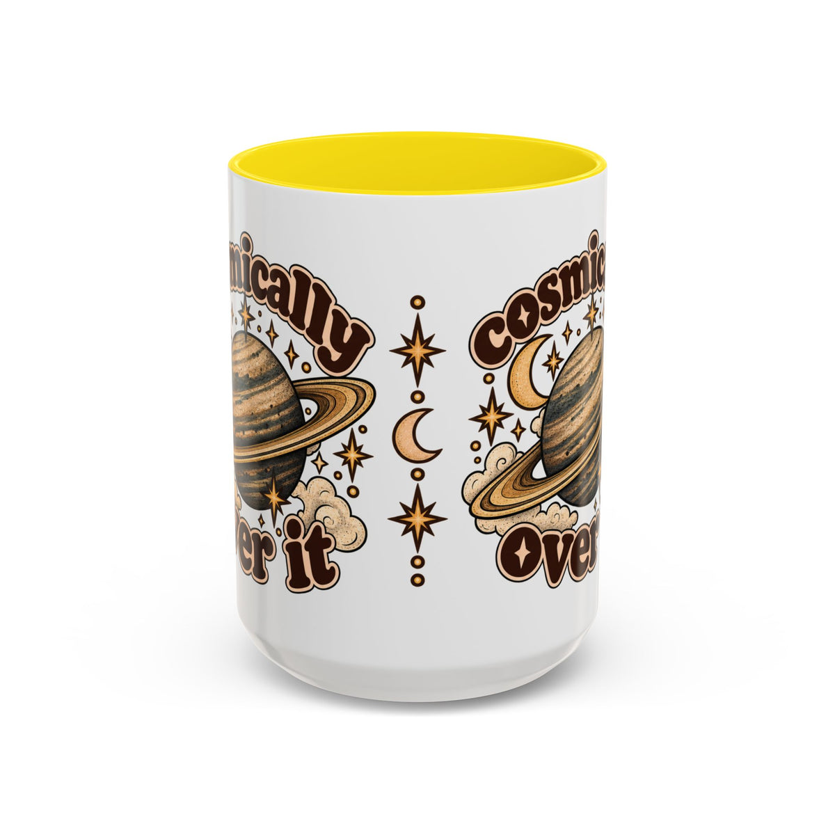 Cosmically Over It Mug — Retro Planet Celestial Ceramic Coffee Mug