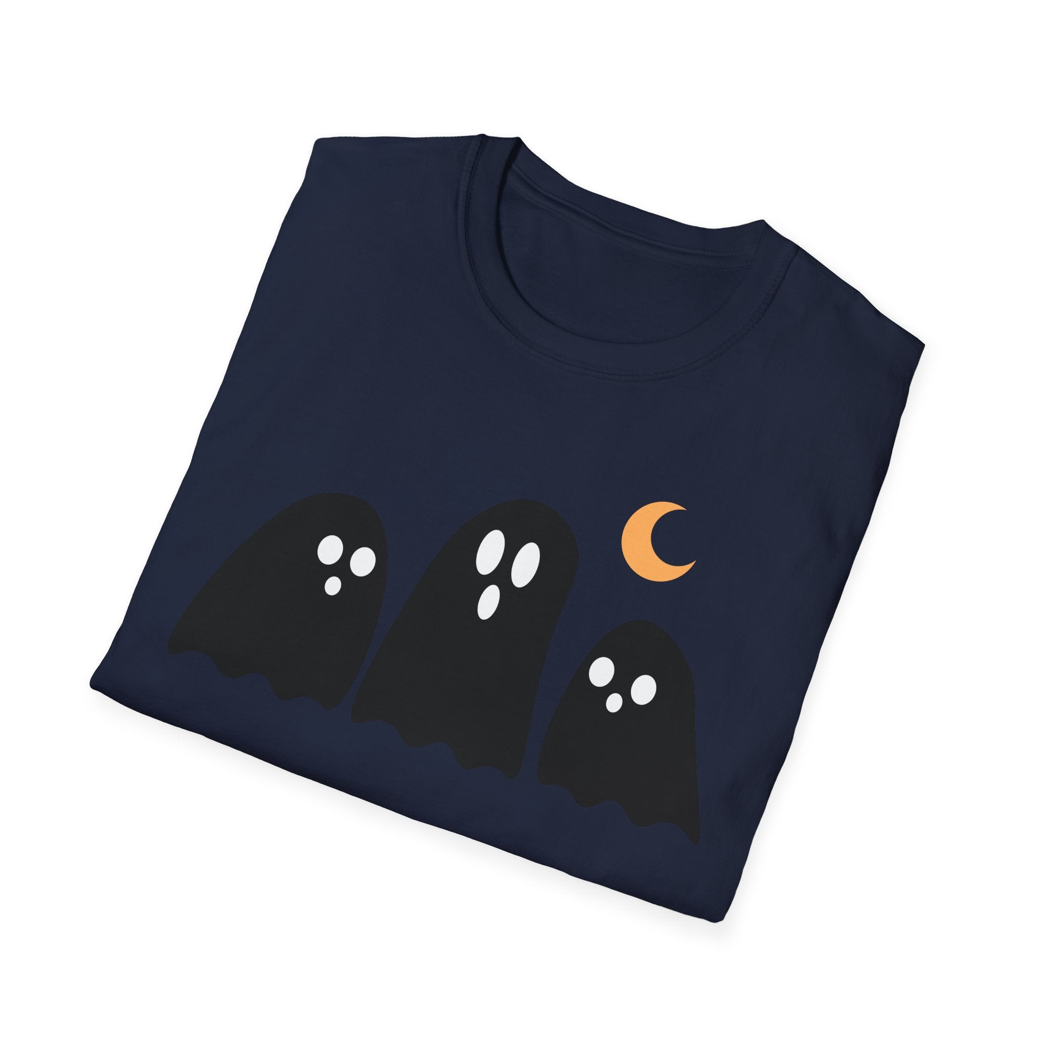Ghost Trio T-Shirt — Cute Halloween Ghosts with Crescent Moon