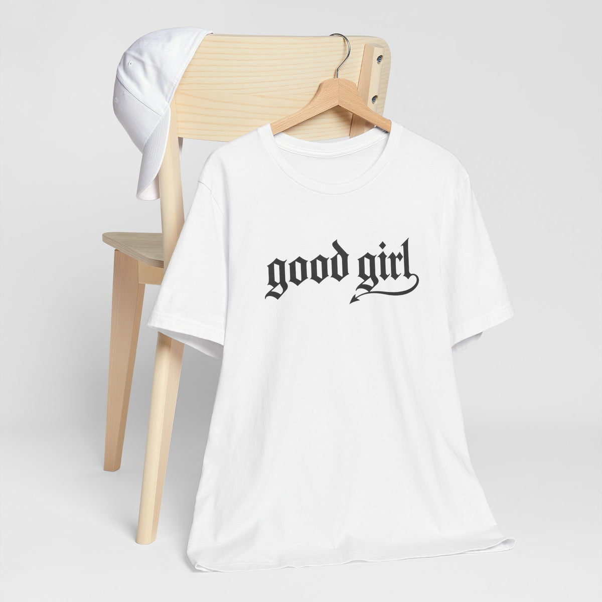 Good Girl Graphic Tee — Vintage Script White T-Shirt