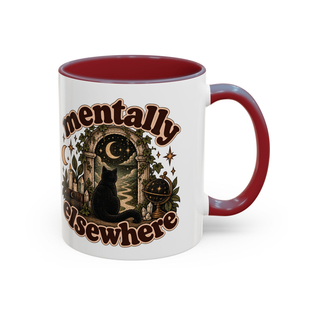Mentally Elsewhere Mug — Black Cat Celestial Ceramic Coffee Mug