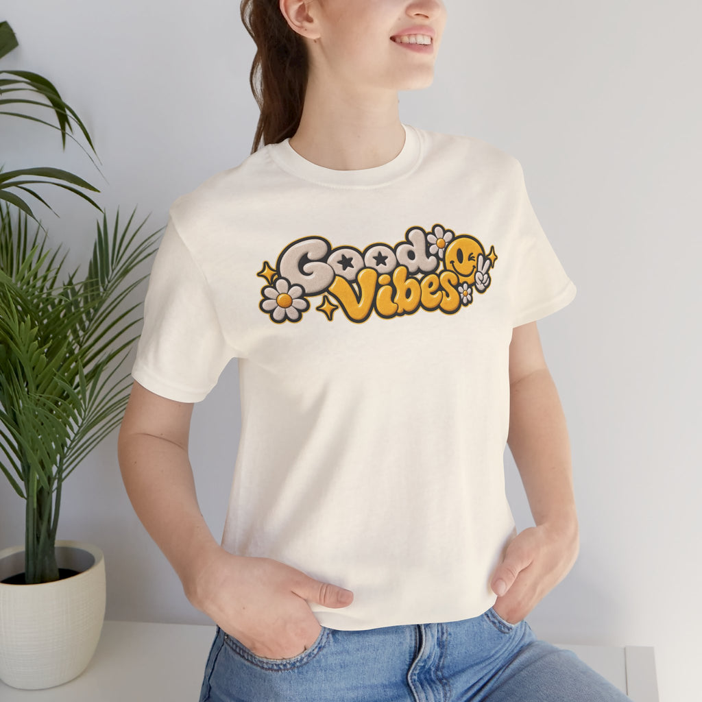 Good Vibes Retro Tee — Smiley Flower Graphic T-Shirt