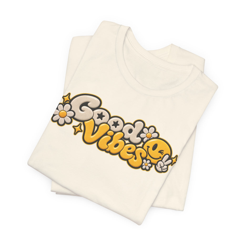 Good Vibes Retro Tee — Smiley Flower Graphic T-Shirt