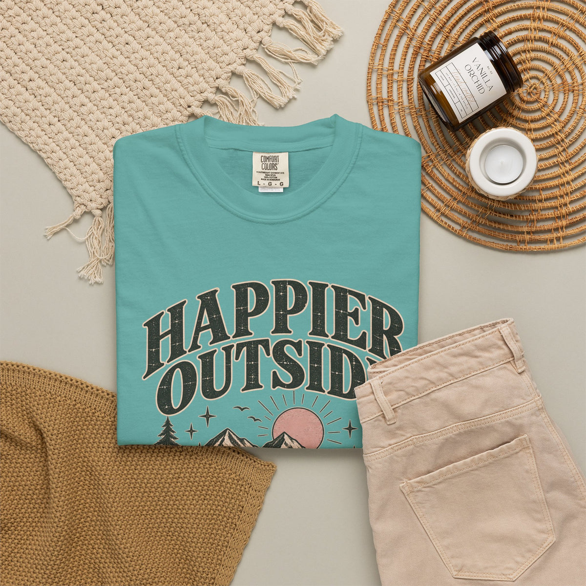 Happier Outside Tee — Nature Lover Graphic Garment-Dyed T-Shirt