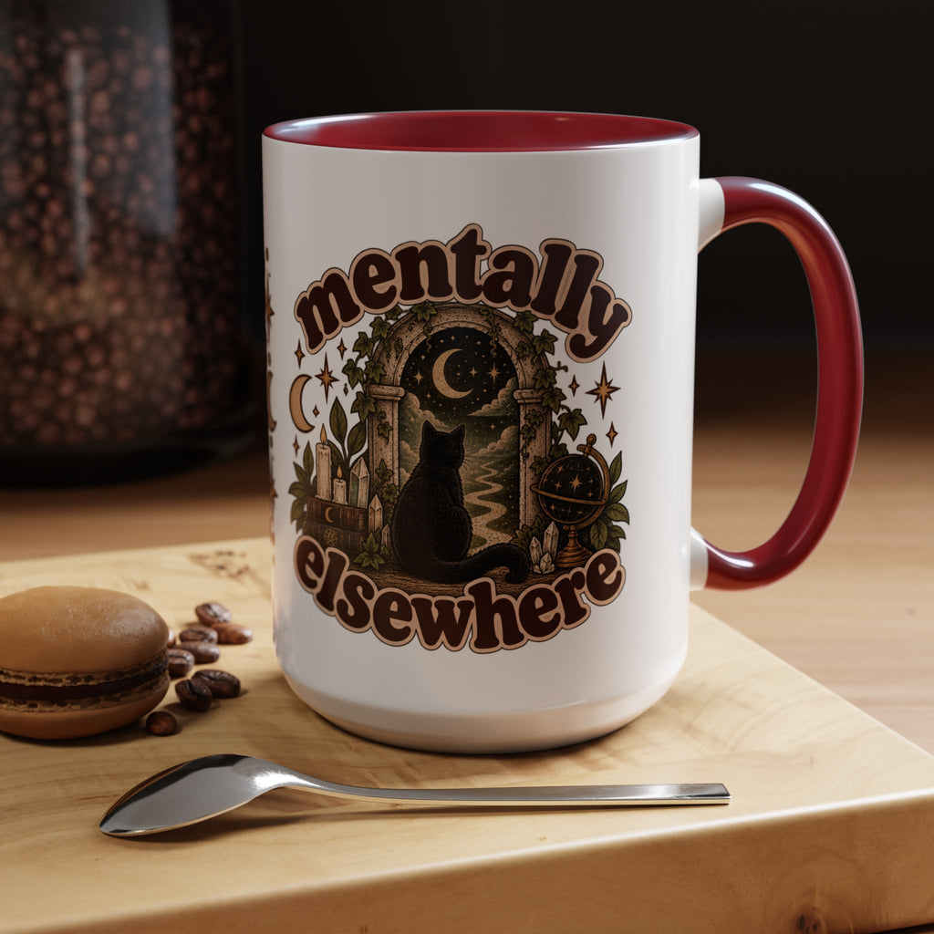 Mentally Elsewhere Mug — Black Cat Celestial Ceramic Coffee Mug