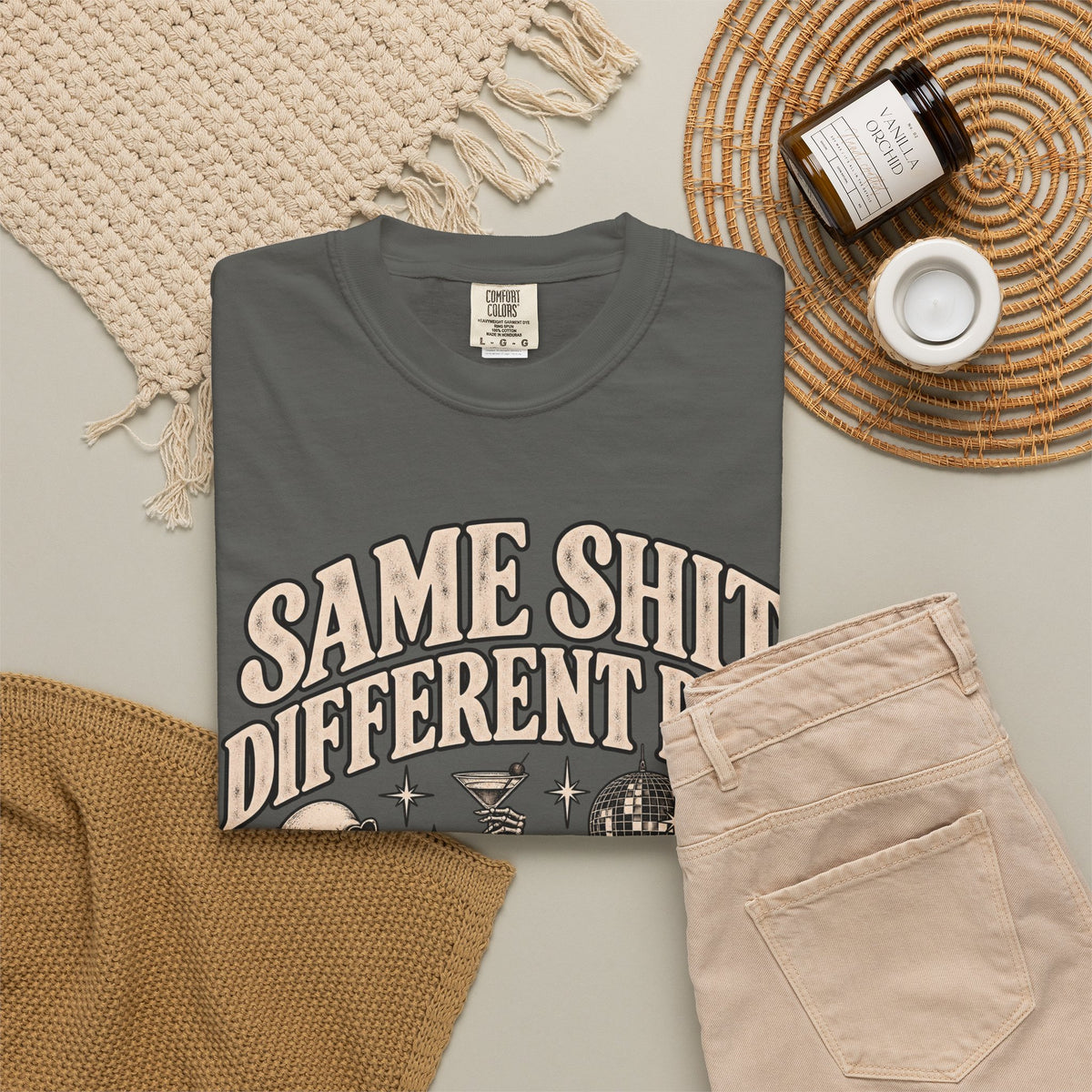 Same Shit Different Day Tee — Retro Skeleton Disco Graphic T-Shirt